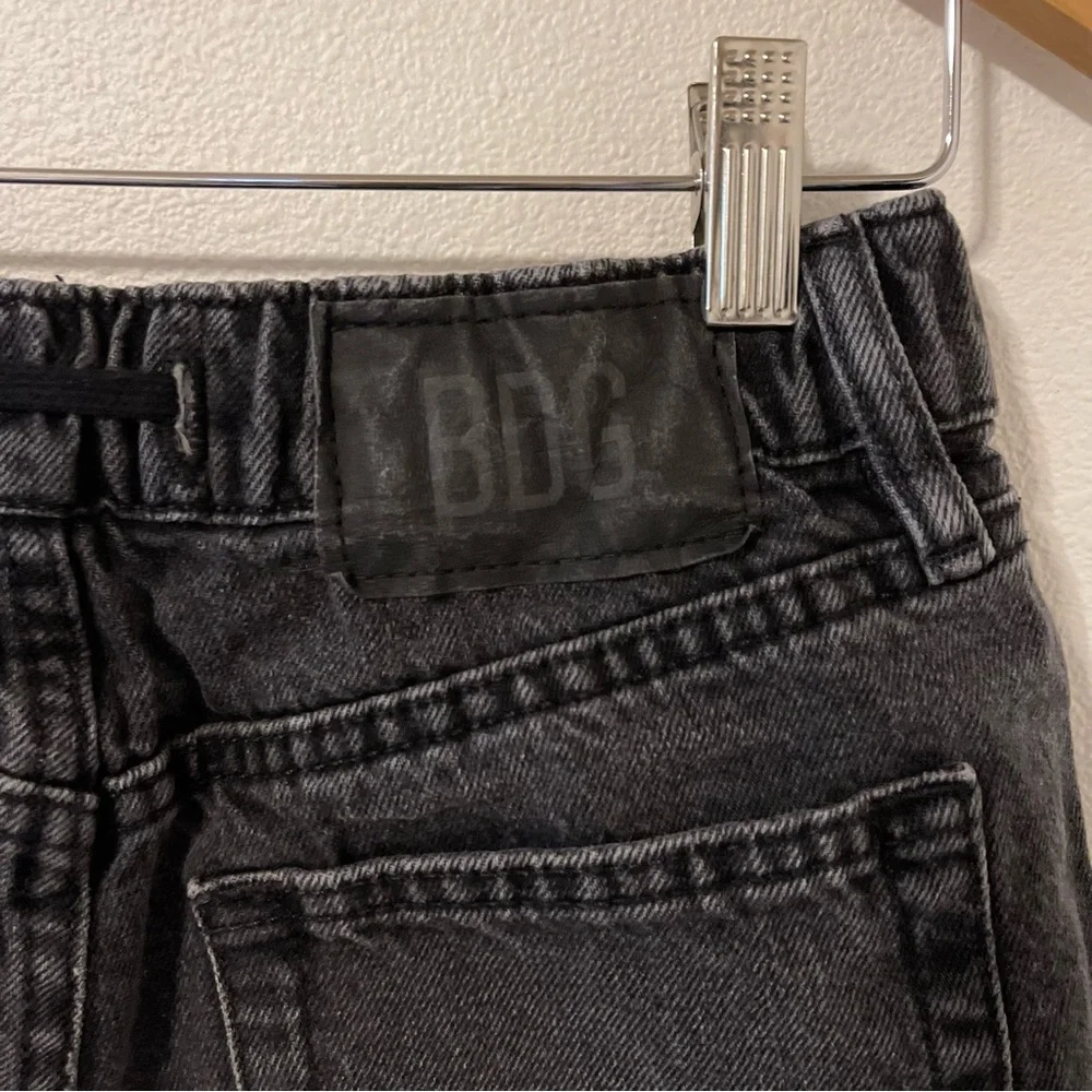 Urban Outfitters High Rise Cutoff Long Shorts Drawstring Black Cotton Denim-S